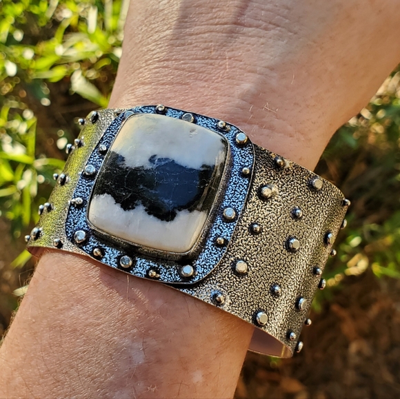 New Zebra Jasper Silver Cuff Bracelet. - Picture 8 of 16